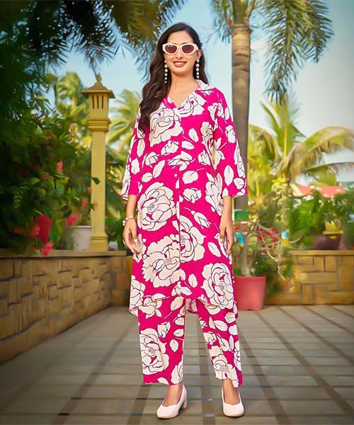 Pink  Rayon Casual Wear Kurti