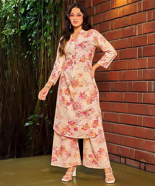 Pink  Cotton Flex Printed Kurti