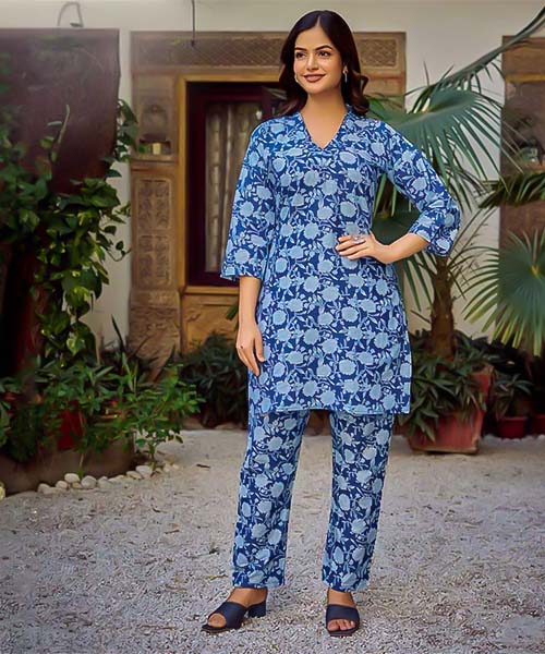 Blue Cotton Casual Wear Kurti in derby
