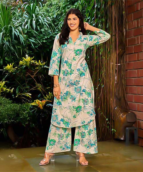 Green  Cotton Flex Printed Kurti