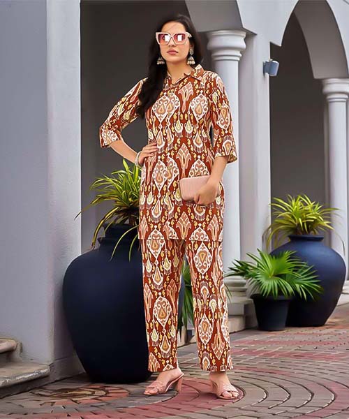 Brown Cotton Flex Printed Kurti