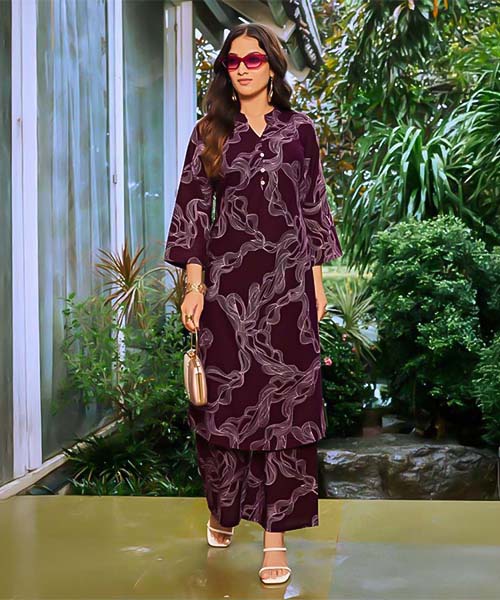 Violet Cotton Flex Printed Kurti
