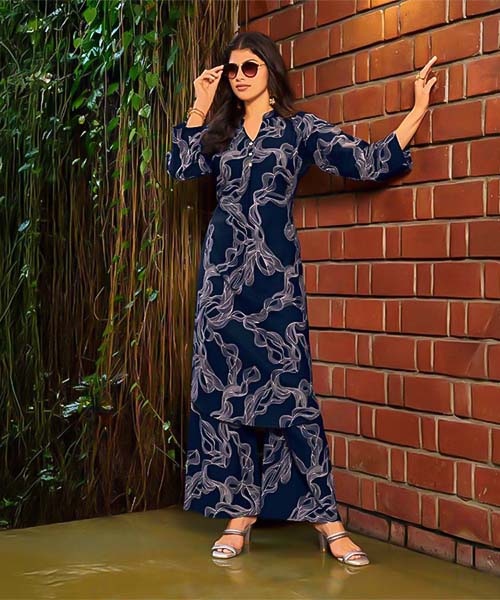 Blue Cotton Flex Printed Kurti