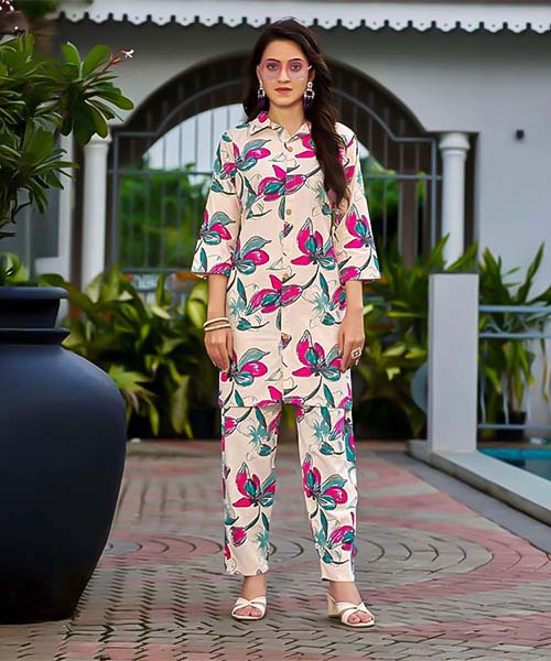 White  Cotton Flex Printed Kurti