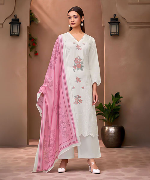 White  Cotton Lawn  Party Wear Salwar Kameez