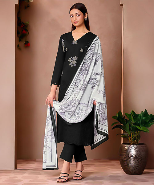 Black  Cotton Lawn  Party Wear Salwar Kameez
