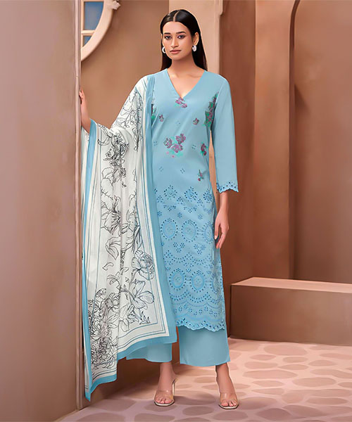 Blue Cotton Lawn  Party Wear Salwar Kameez