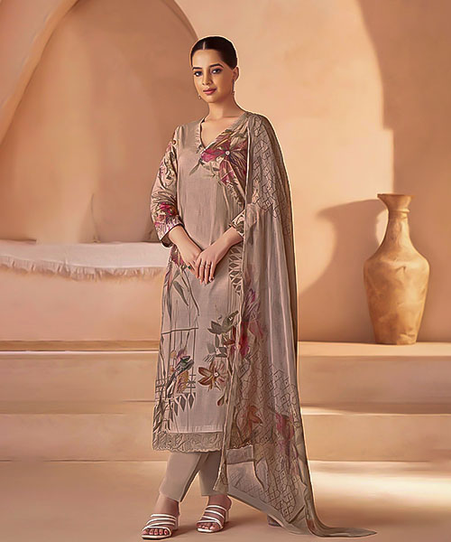 Brown Cotton Casual Wear Salwar Kameez