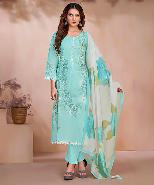 Sky Blue Cotton Linen Party Wear Salwar Kameez in virginia beach