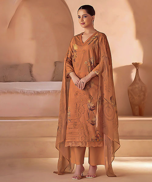 Orange  Cotton Casual Wear Salwar Kameez