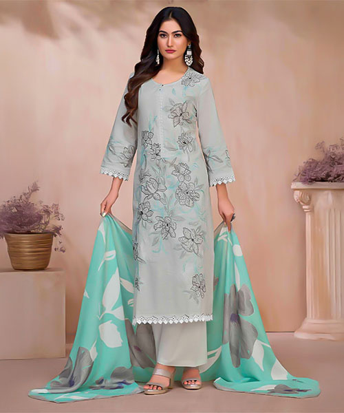 Grey  Cotton Linen Party Wear Salwar Kameez in virginia beach