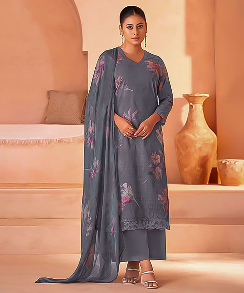 Grey Cotton Casual Wear Salwar Kameez