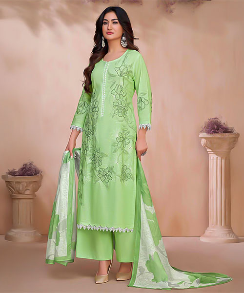 Green  Cotton Linen Party Wear Salwar Kameez in virginia beach