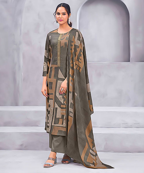 Grey Cotton Lawn Casual Wear Salwar Kameez