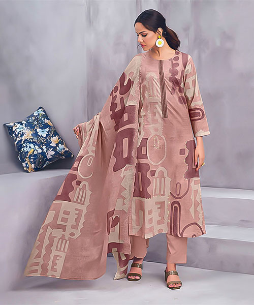 Brown Cotton Lawn Casual Wear Salwar Kameez