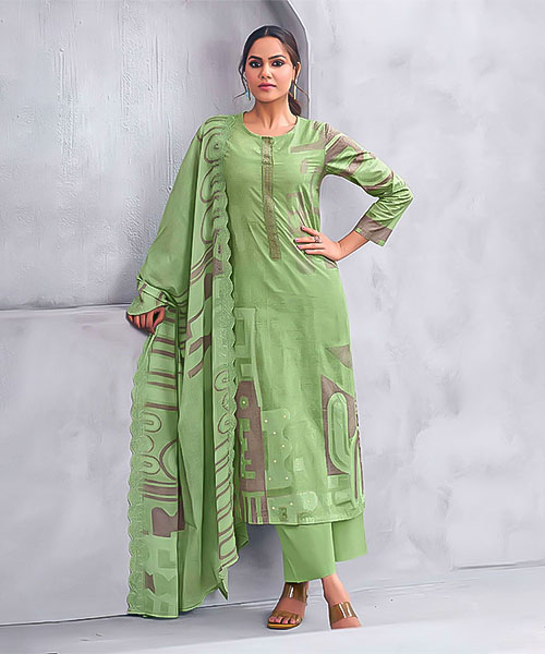 Green Cotton Lawn Casual Wear Salwar Kameez