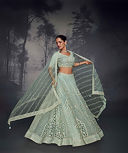 Green Net Designer Lehenga