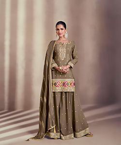 Brown Georgette Designer Suit