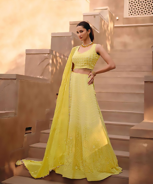 Yellow Georgette Designer Lehenga