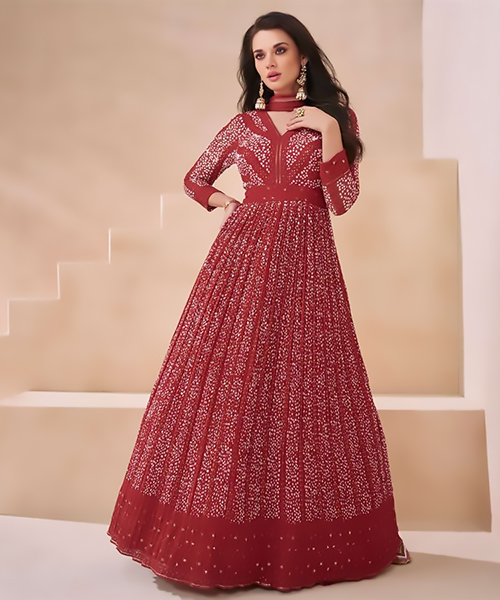 Red Georgette Designer Suit