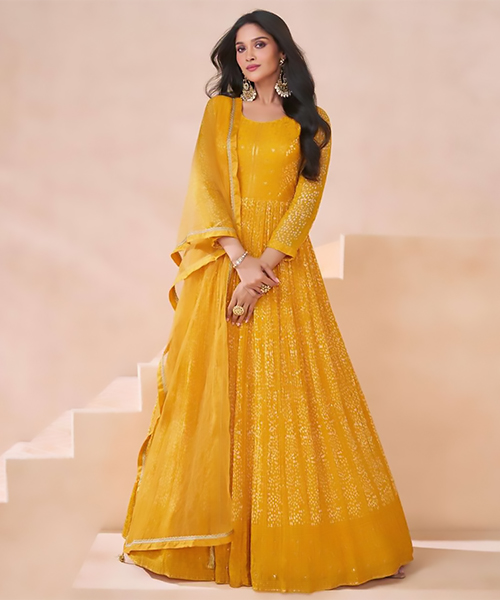 Yellow Georgette Designer Suit