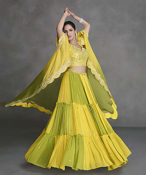 Yellow Organza Silk Designer Lehenga