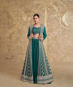 Green Silk Partywear Lehenga