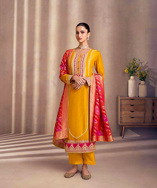 Yellow Simar Silk Party Wear Salwar Kameez