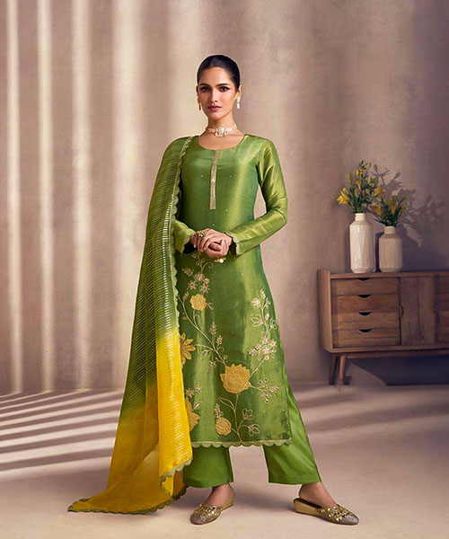 Green Simar Silk Party Wear Salwar Kameez