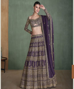 Heavy embroidered lehenga with cancan and embroiderd dupat