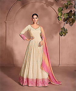 White Jacquard Silk Anarkali Suit