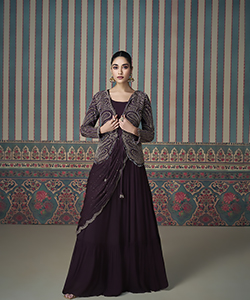 Wine Chinon Silk Designer Gown