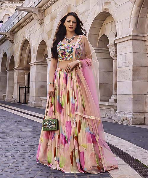 Pink  Chinon Silk Designer Lehenga