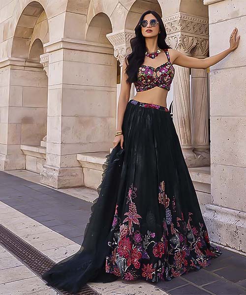 Black Chinon Silk Designer Lehenga in middlesbrough