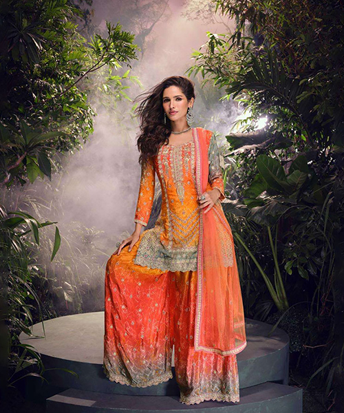 Orange Silk Designer Suit