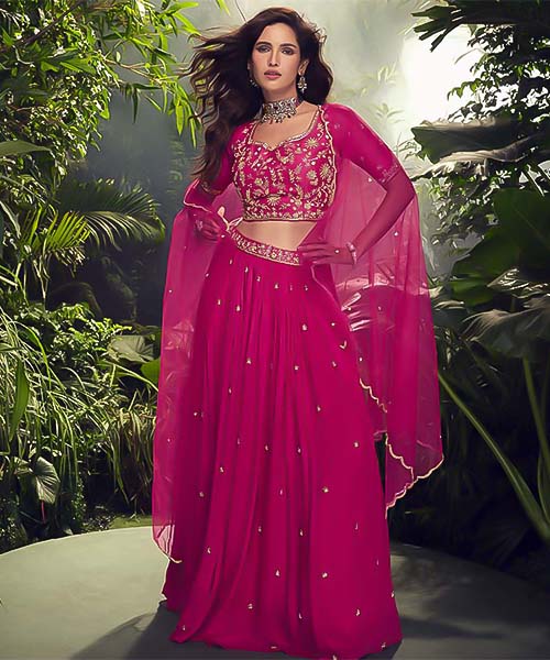 Red Chinon Silk Party Wear Lehenga in portugal