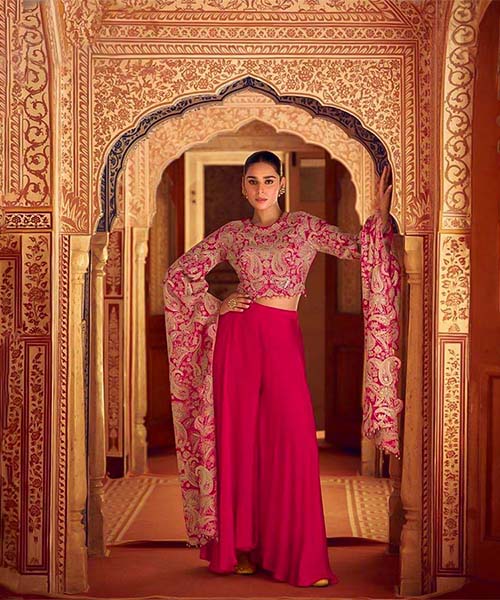 Red Chinon Silk Designer Salwar Kameez