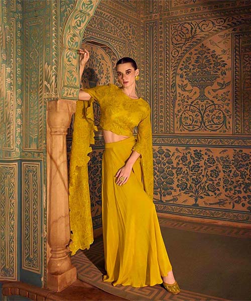 Yellow  Chinon Silk Designer Salwar Kameez