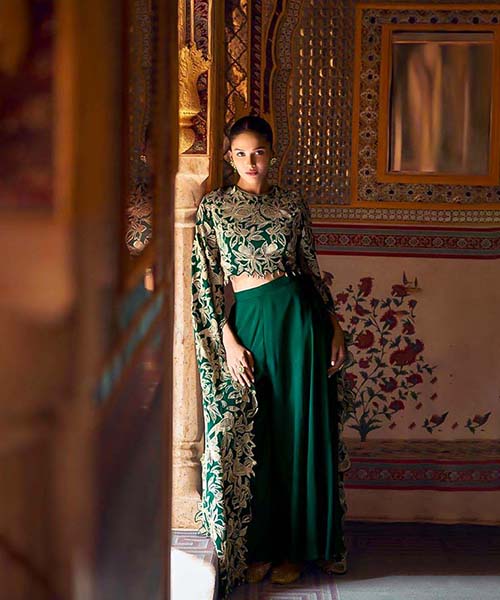 Green Chinon Silk Designer Salwar Kameez