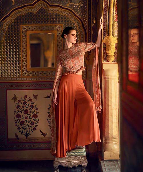 Orange Chinon Silk Designer Salwar Kameez