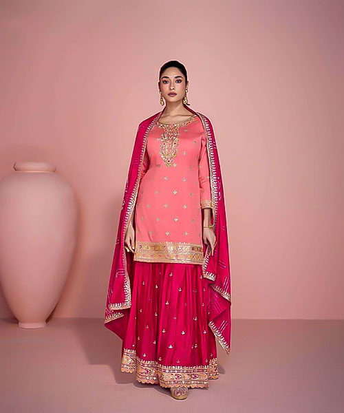 Red Chinon Silk Designer Salwar Kameez