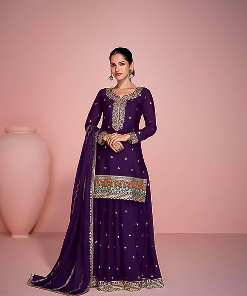 Violet Chinon Silk Designer Salwar Kameez