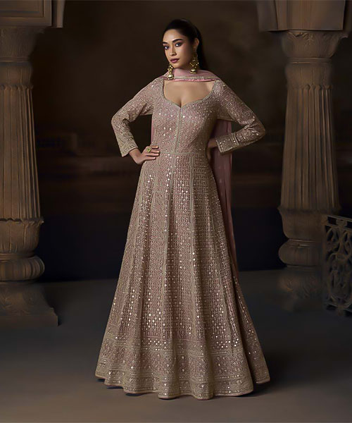 Golden  Chinon Silk Designer Salwar Kameez