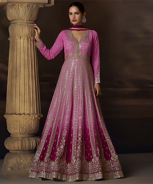 Pink Chinon Silk Designer Salwar Kameez