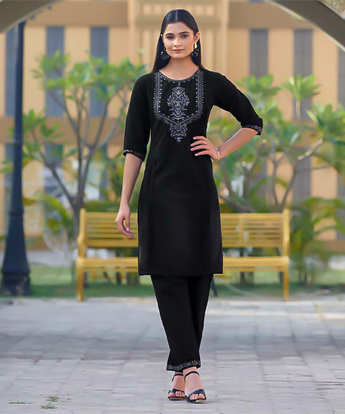 Black Cotton Denim Casual Wear Kurti