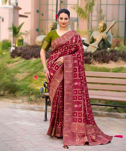 Red  Dola Silk Casual Wear Saree in swindon
