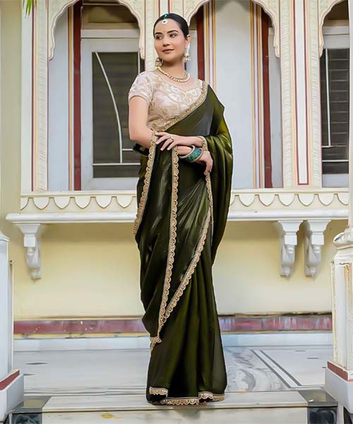 Green  Satin Party Wear Saree in bolton