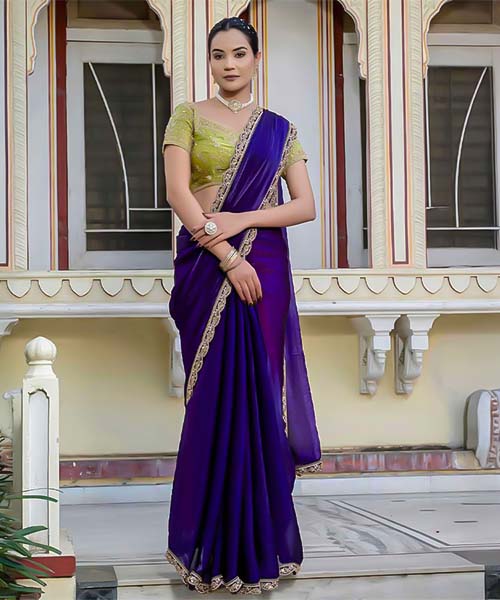 Violet Satin Party Wear Saree in bolton