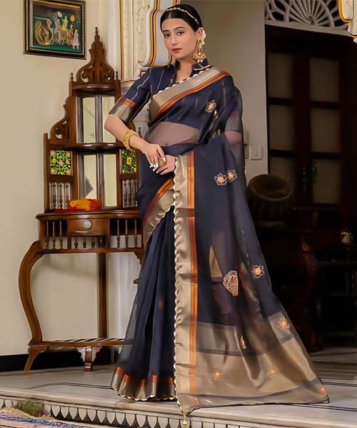 Blue Kota Linen Casual Wear Saree in swindon