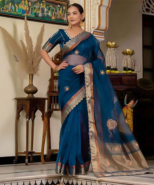 Blue Kota Linen Casual Wear Saree in swindon